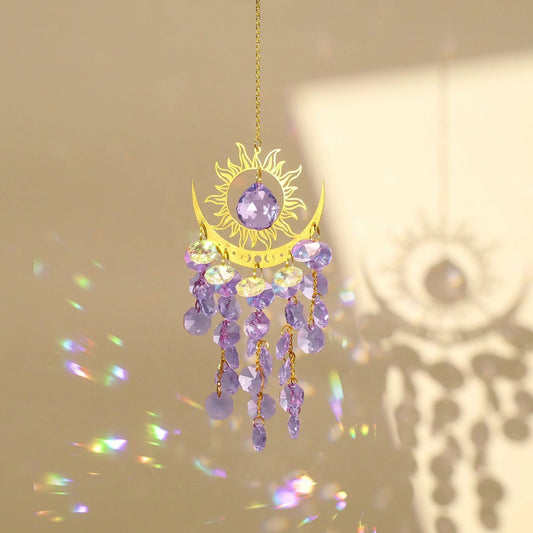 Beautiful Bohemian Half Moon Crystal Suncatcher Decor