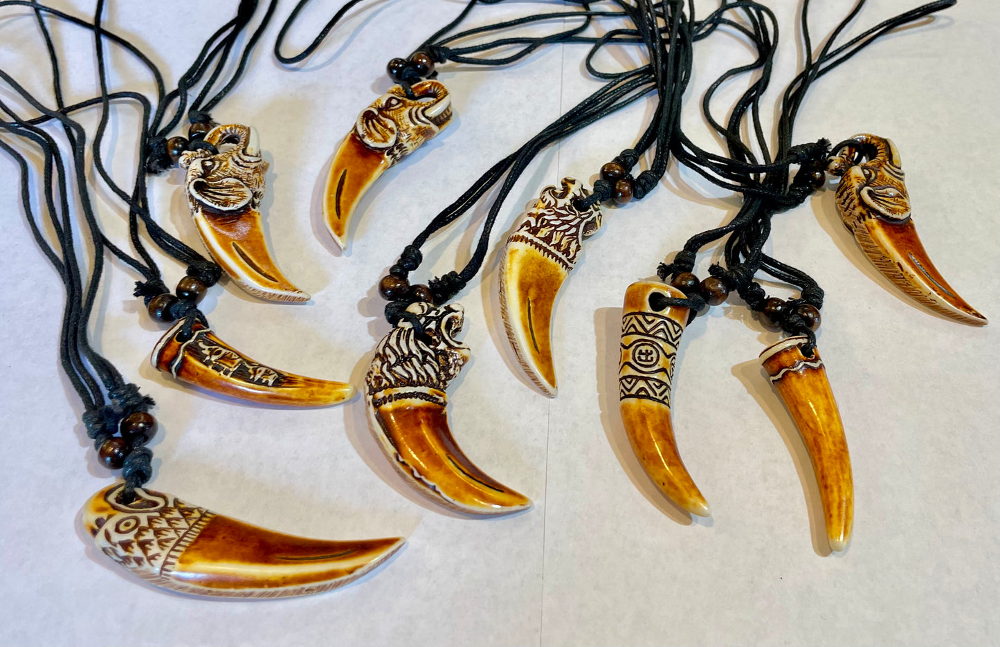 Carved Bone Horn Necklaces Handcrafted Wearable Art Jewelry