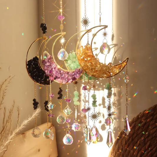 Moon Crystal and Stone Sun Catcher by The Enchanted Bazaar