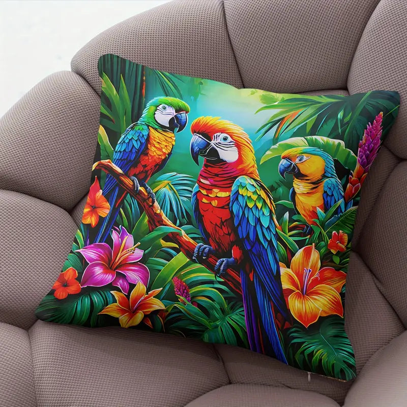 Tropical Parrot Throw Pillow Covers 18x18 Inches Decor
