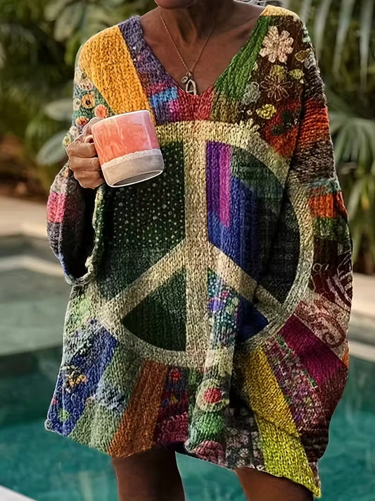 Spread Peace With Colorful Geometric Pattern Sweater